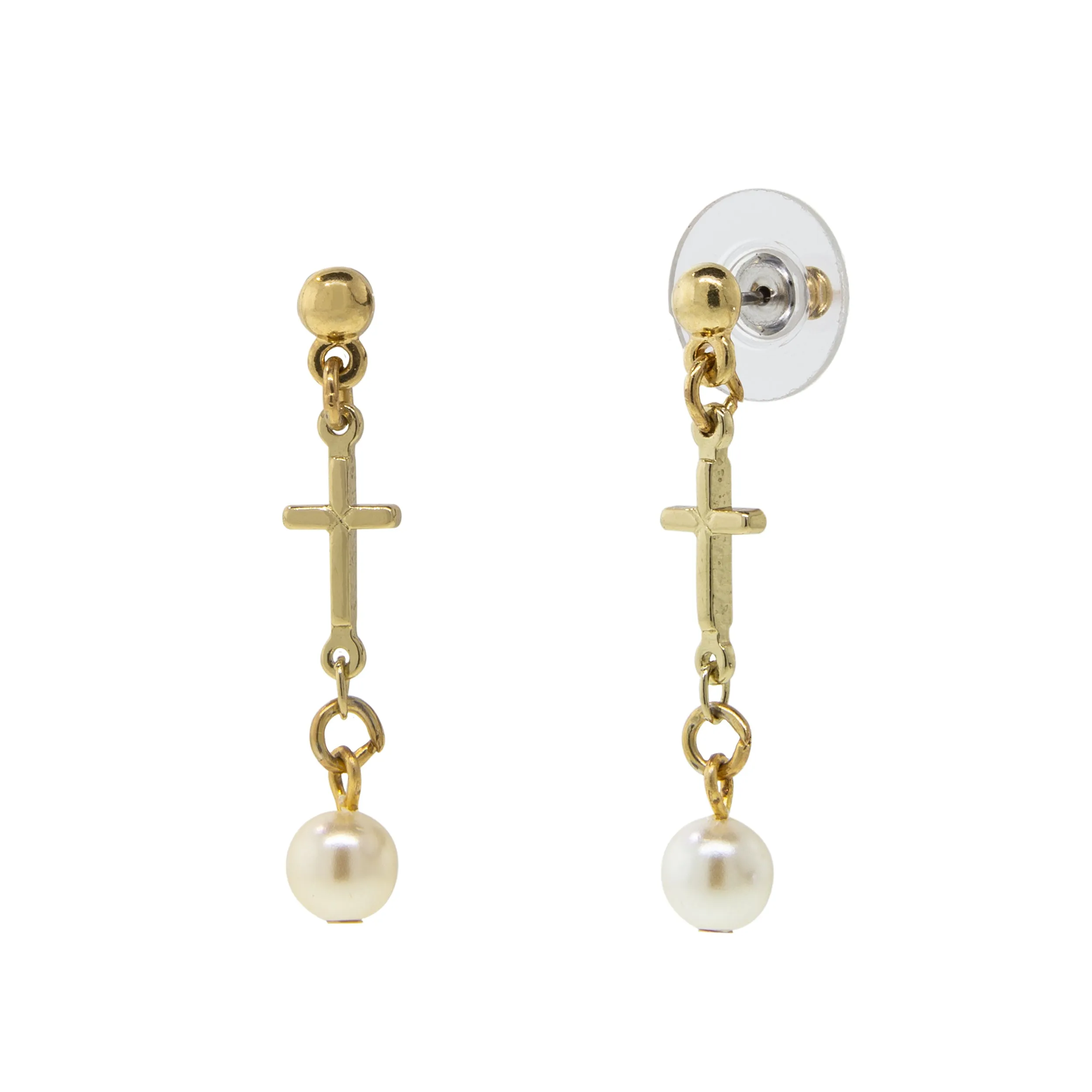 1928 Jewelry Cross Drop White Faux Pearl Dangle Earrings