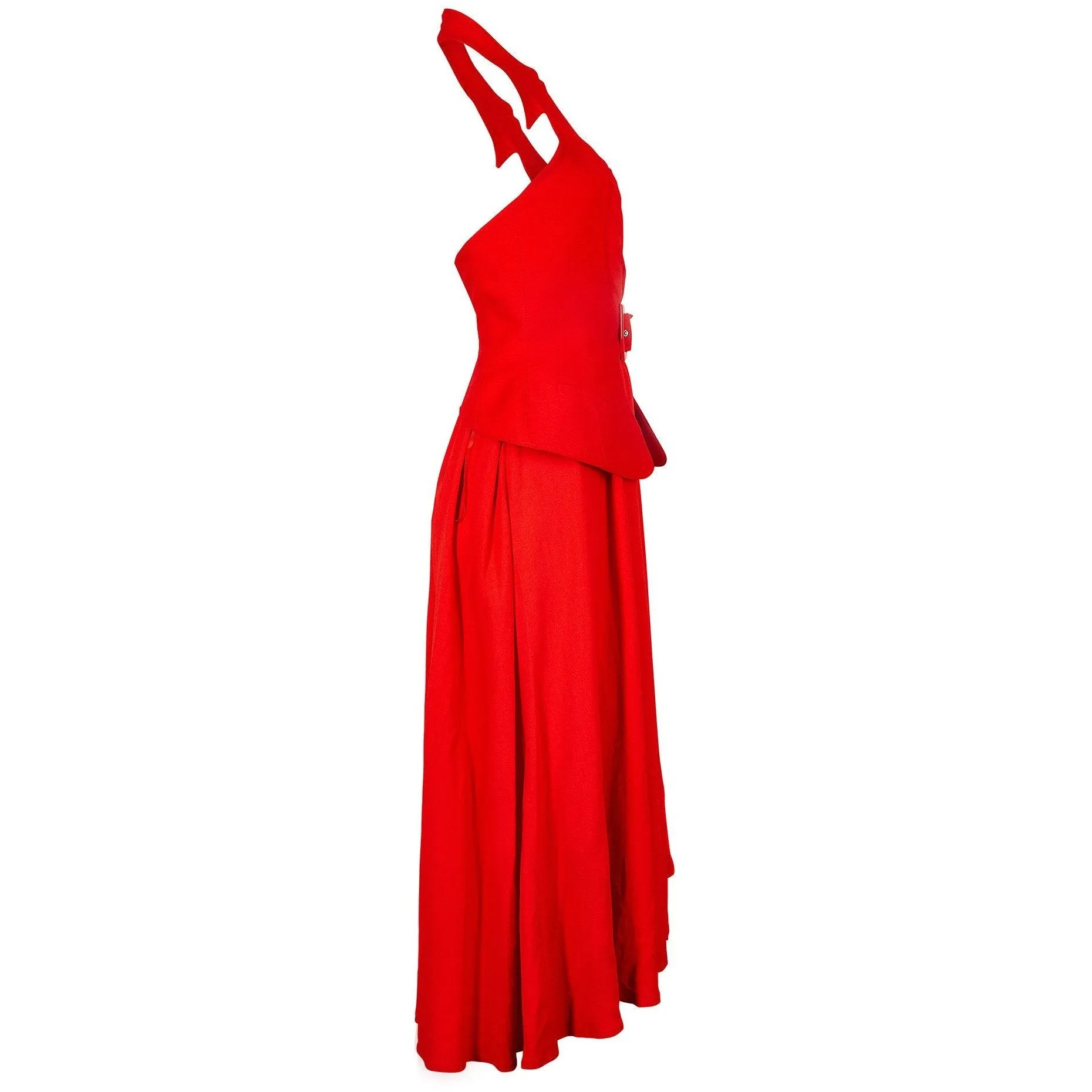 1990s Thierry Mugler Couture Halter Neck Red Dress