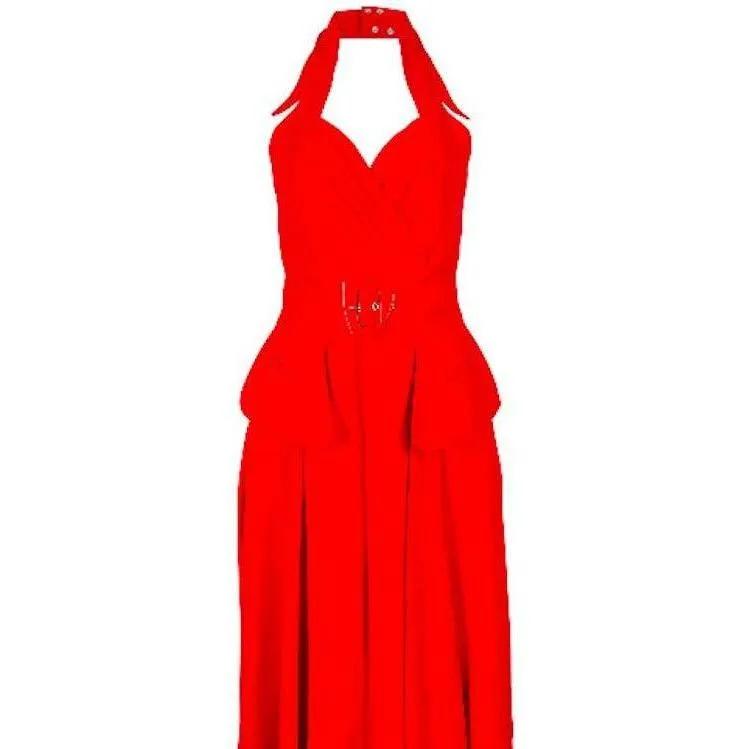 1990s Thierry Mugler Couture Halter Neck Red Dress