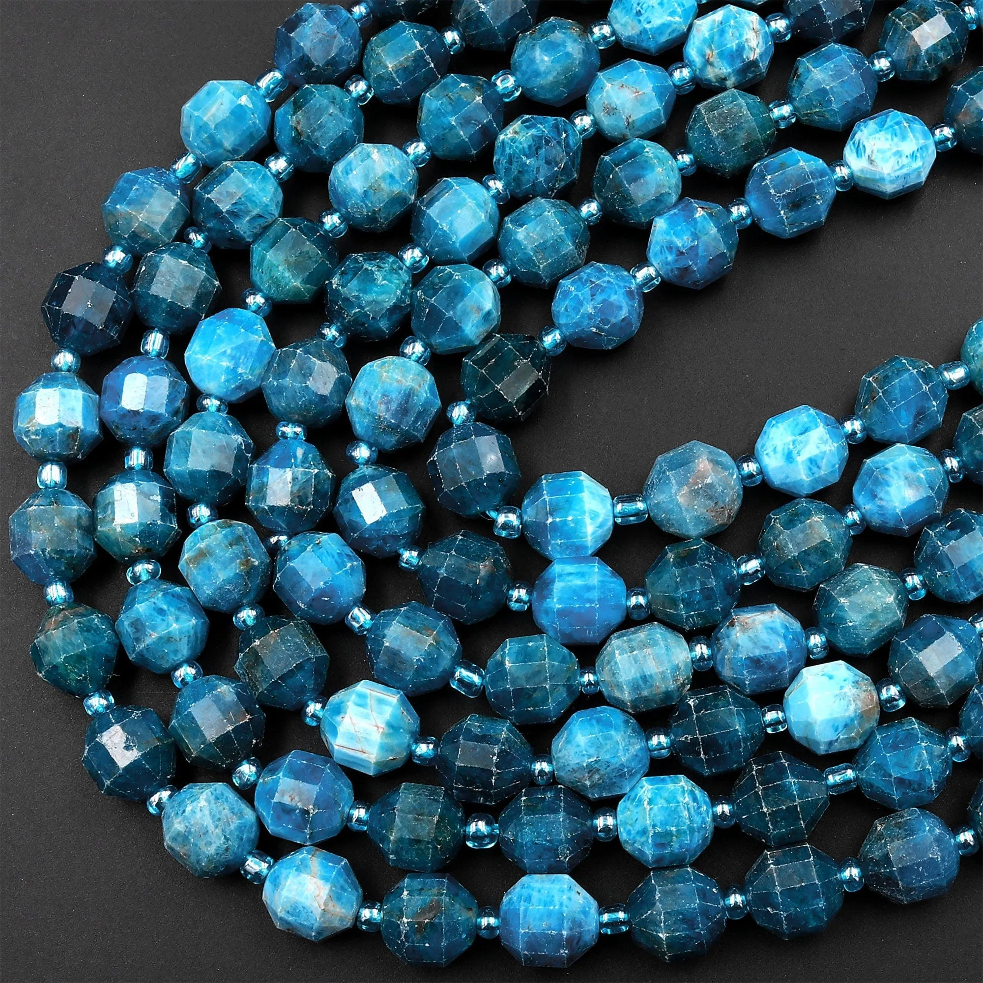 AA Natural Apatite 8mm 10mm Beads Faceted Energy Prism Double Terminated Points 15.5" Strand