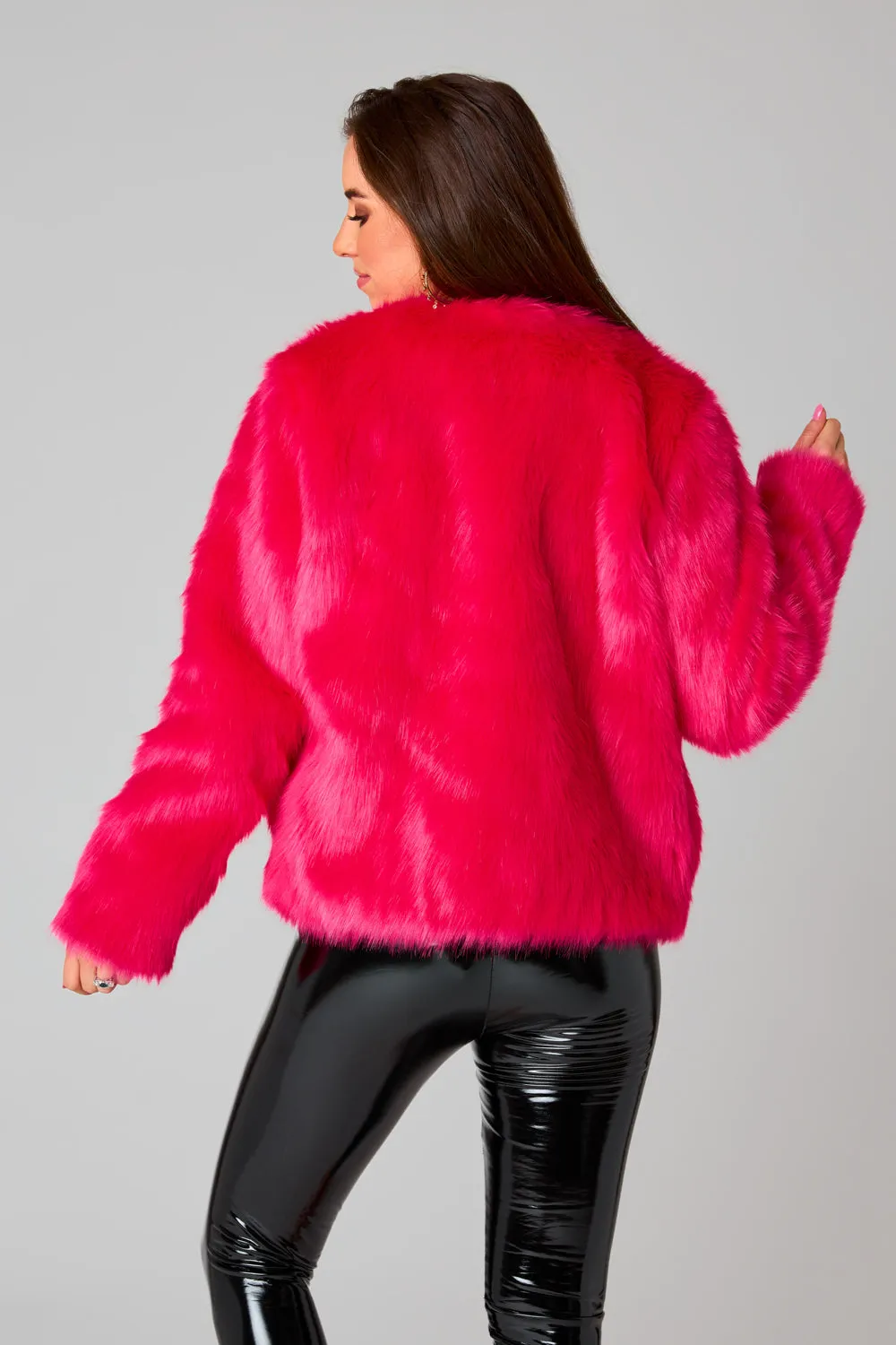 Baddie Faux Fur Jacket - Hot Pink