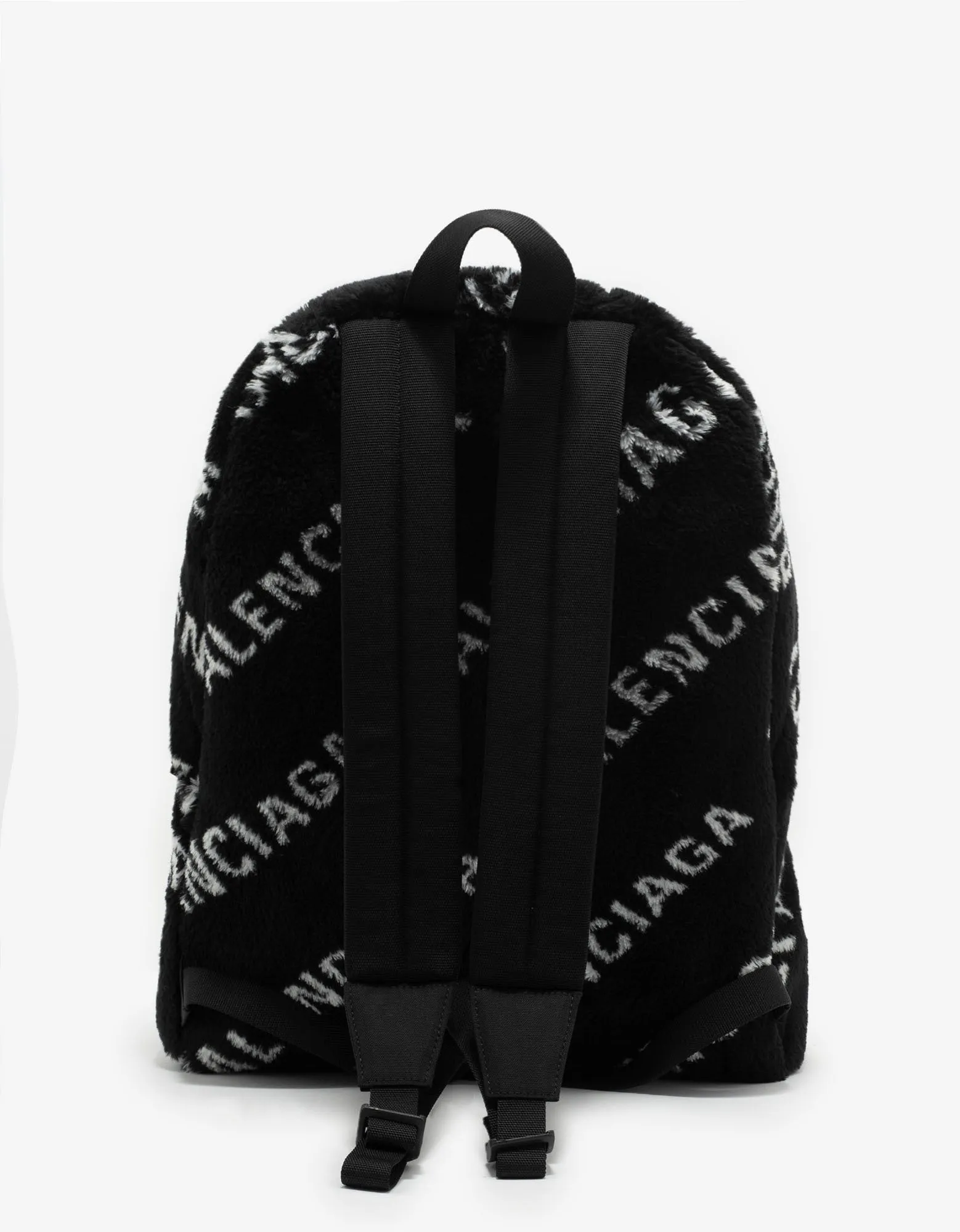 Balenciaga Black Faux Fur Logo Backpack