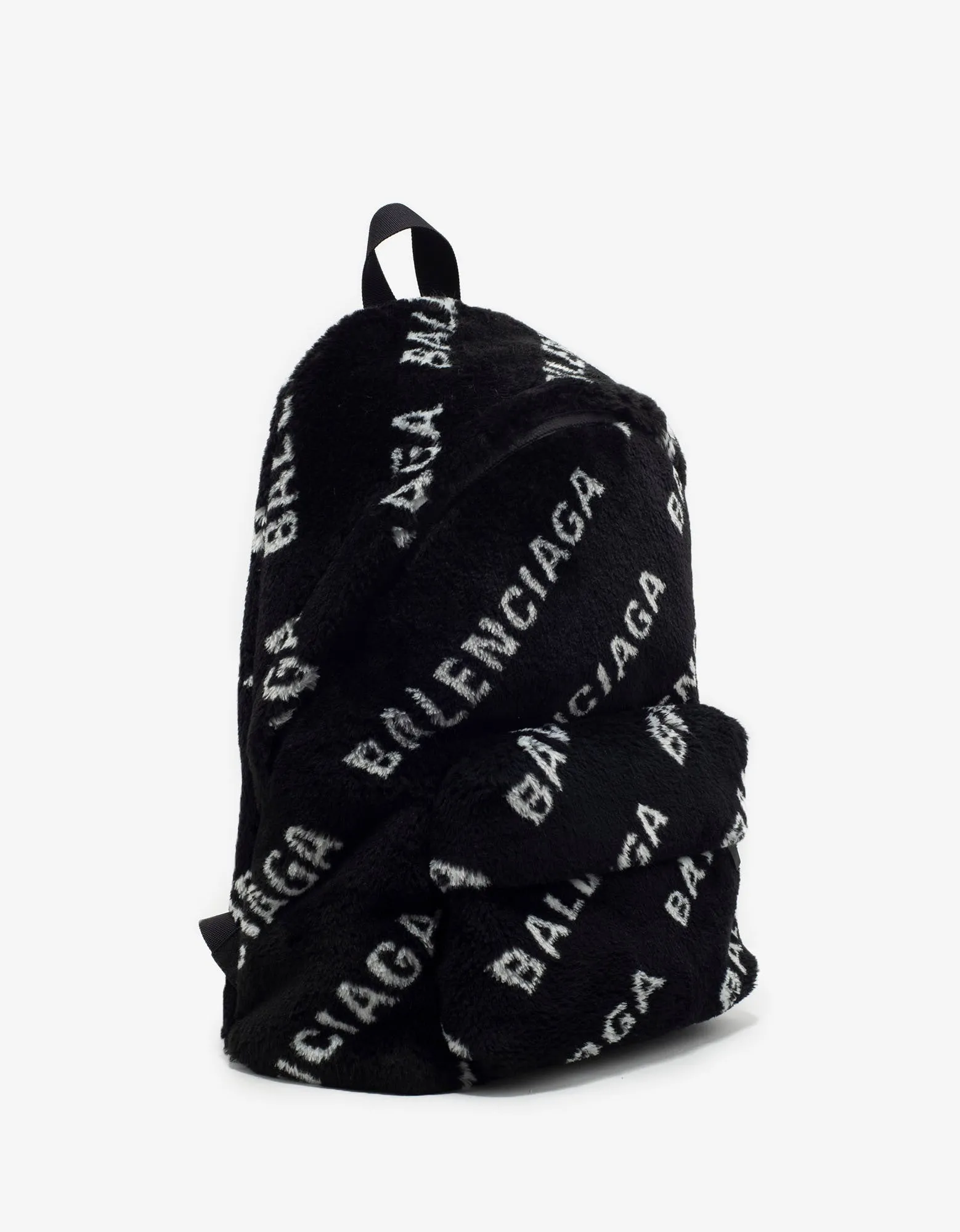 Balenciaga Black Faux Fur Logo Backpack