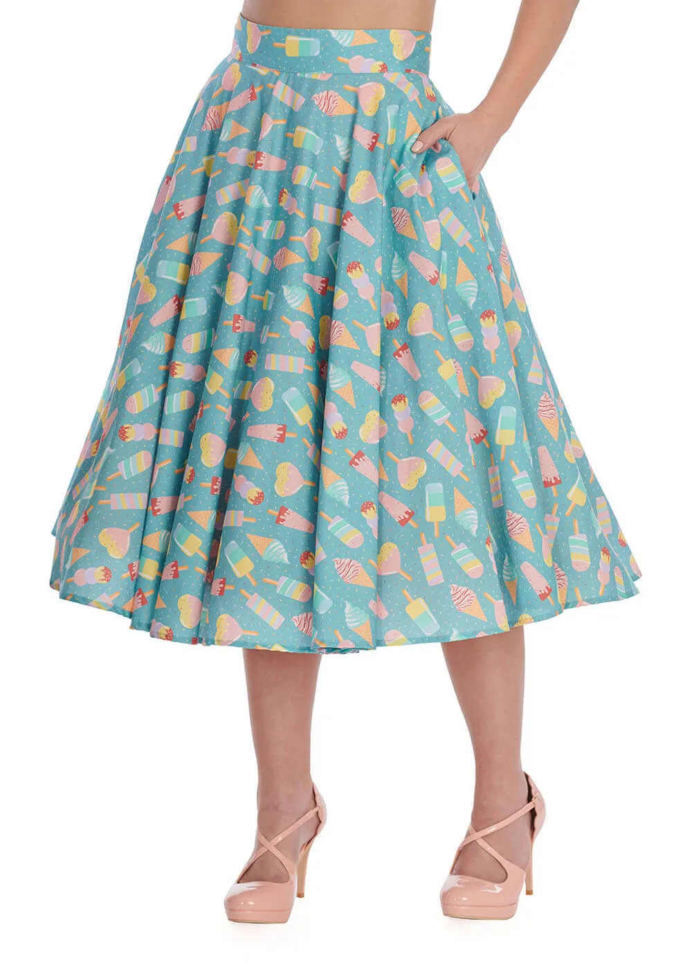 Banned Ice Cream 50's Swing Skirt Blue