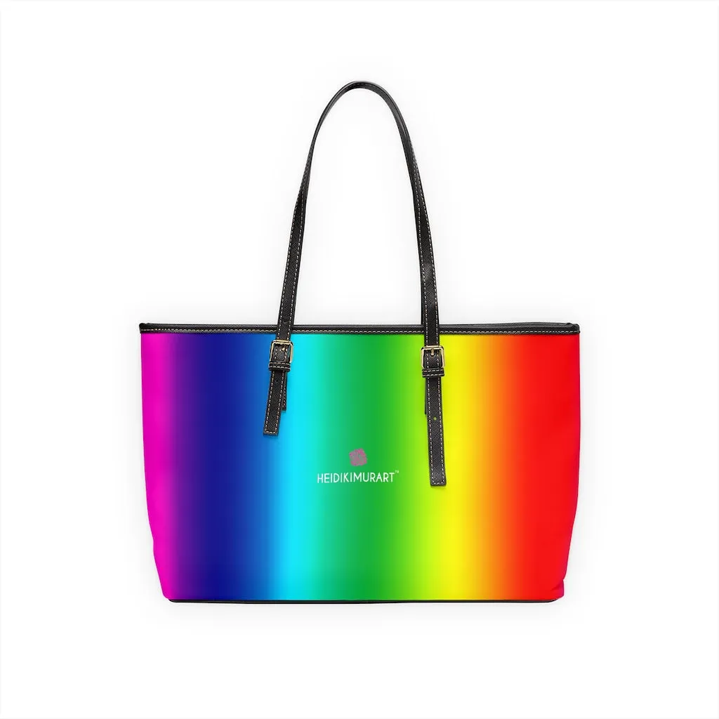 Best Rainbow Ombre Tote Bag, 17"x11"/ 16"x10" Designer Gay Pride PU Leather Shoulder Hand Bag