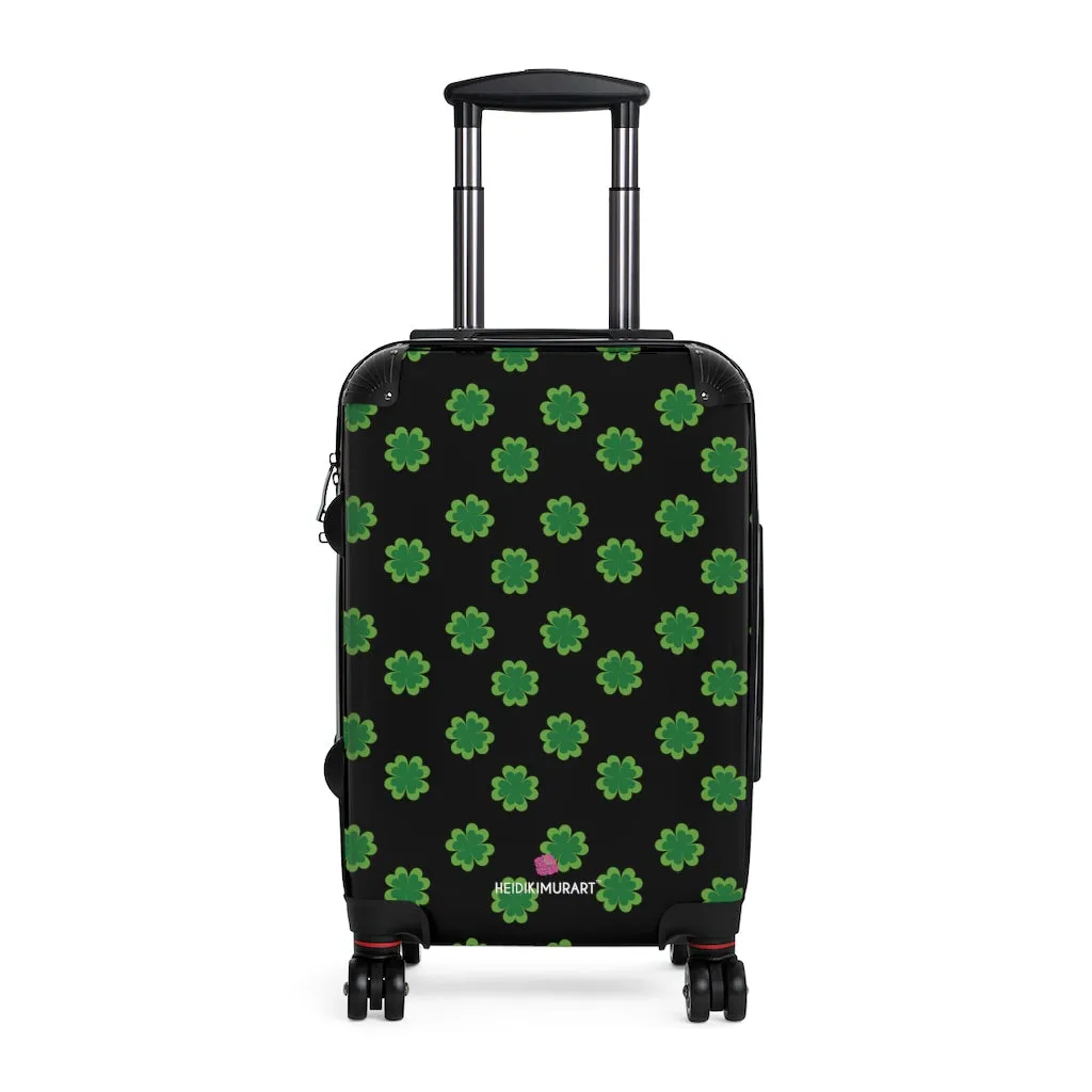 Black Clover Print Suitcases, Irish Style St. Patrick's Day Designer Suitcase Luggage (Small, Medium, Large)