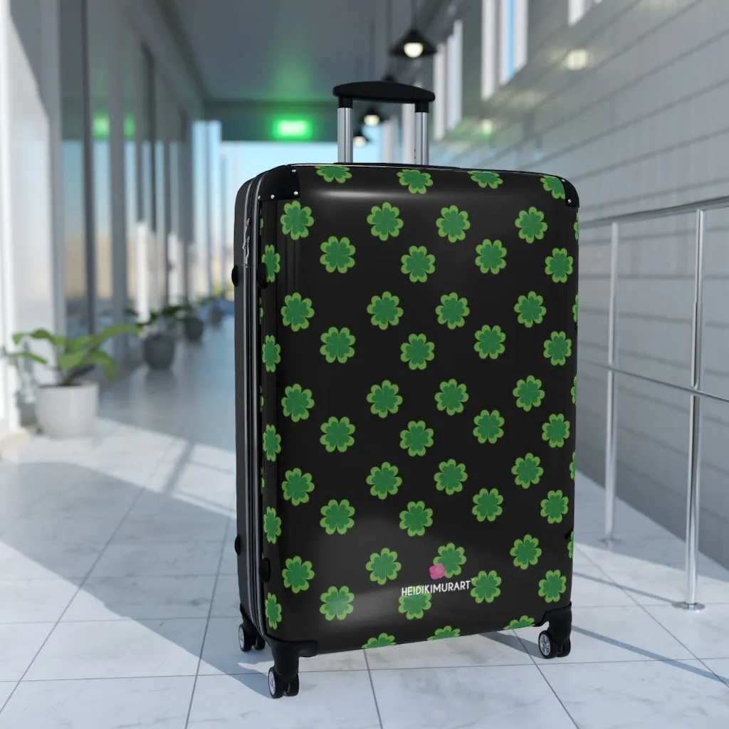 Black Clover Print Suitcases, Irish Style St. Patrick's Day Designer Suitcase Luggage (Small, Medium, Large)