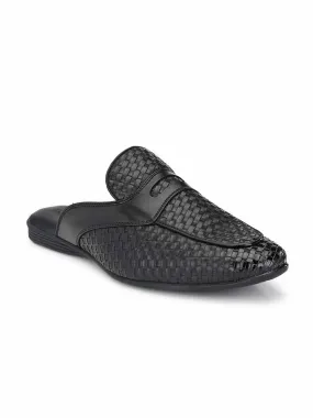 Black Woven Textured Mules