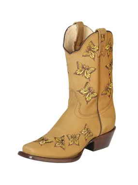 Botas Vaqueras Rodeo con Bordado de Mariposas de Piel Nobuck para Mujer 'El General' - ID: 51237