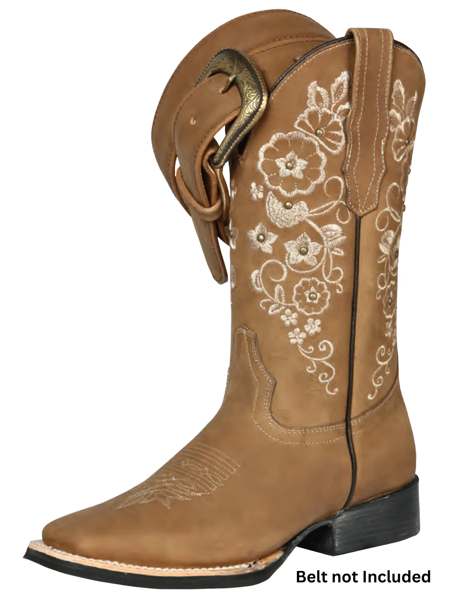 Botas Vaqueras Rodeo con Tubo Bordado de Flores de Piel Genuina para Mujer 'El General' - ID: 44643