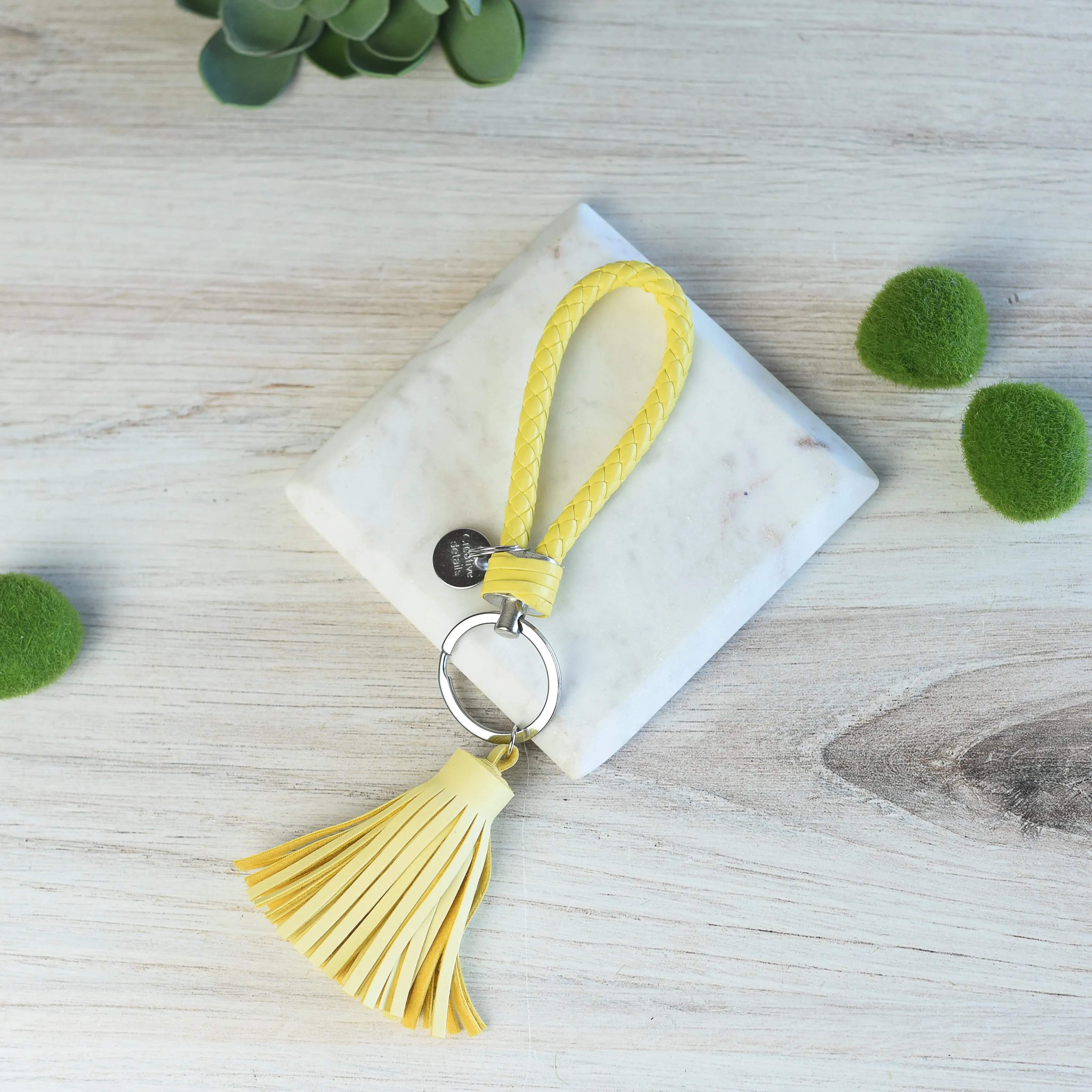 Braided Faux Leather Keychain with Tassel