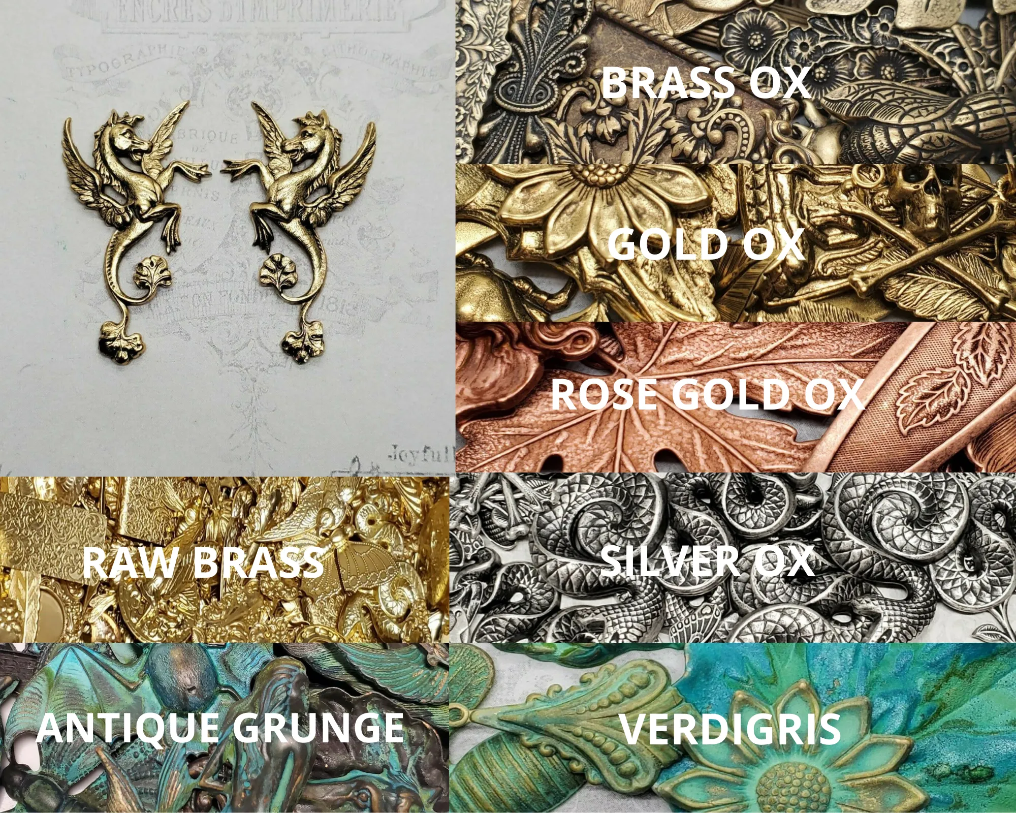 Brass Dragon Griffin Pegasus Stampings x 2 - 8492FFA-8493FFA.