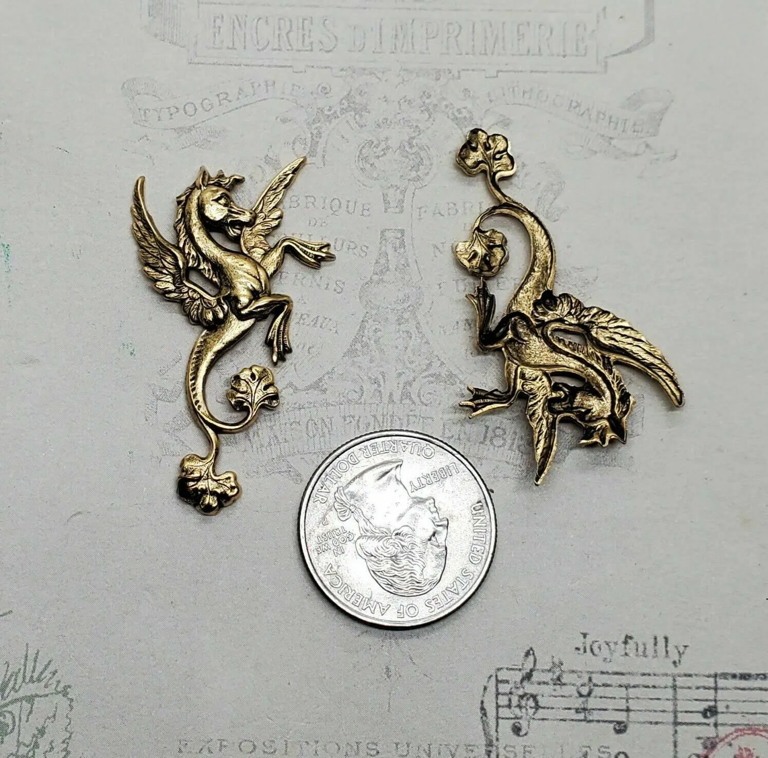 Brass Dragon Griffin Pegasus Stampings x 2 - 8492FFA-8493FFA.