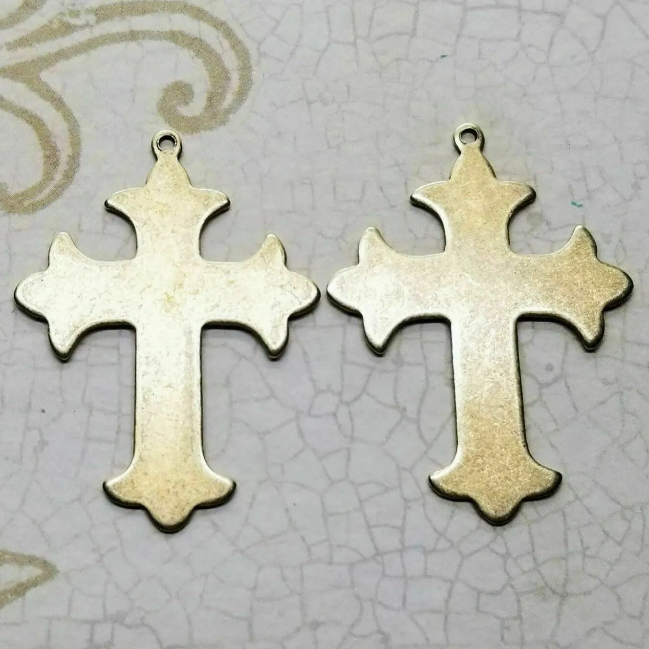 Brass Gothic Cross Charms x 2 - 6678RSG.