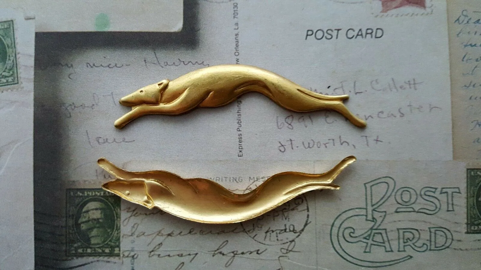 Brass Greyhound Dog Stampings x 2 - 7007RAT.