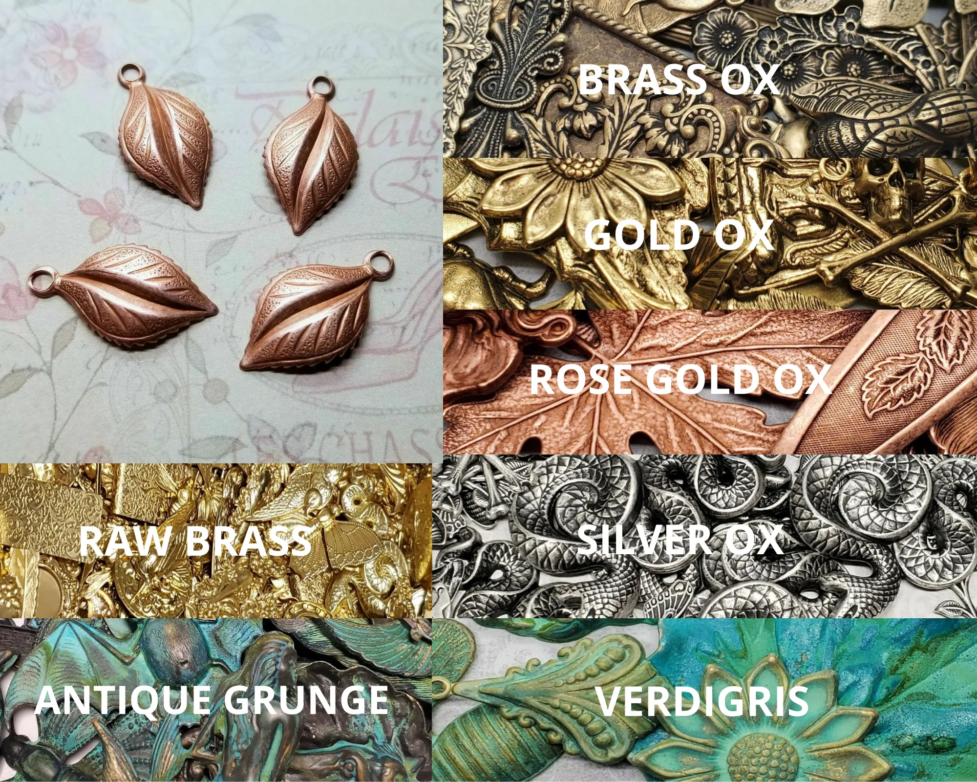 Brass Leaf Charms x 4 - 2247S.