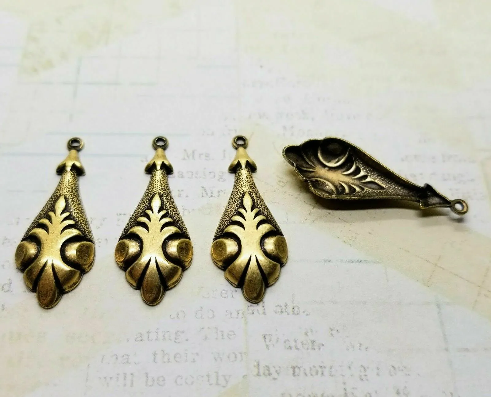 Brass Ornate Fancy Charms x 4 - 1172S.