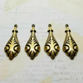 Brass Ornate Fancy Charms x 4 - 1172S.