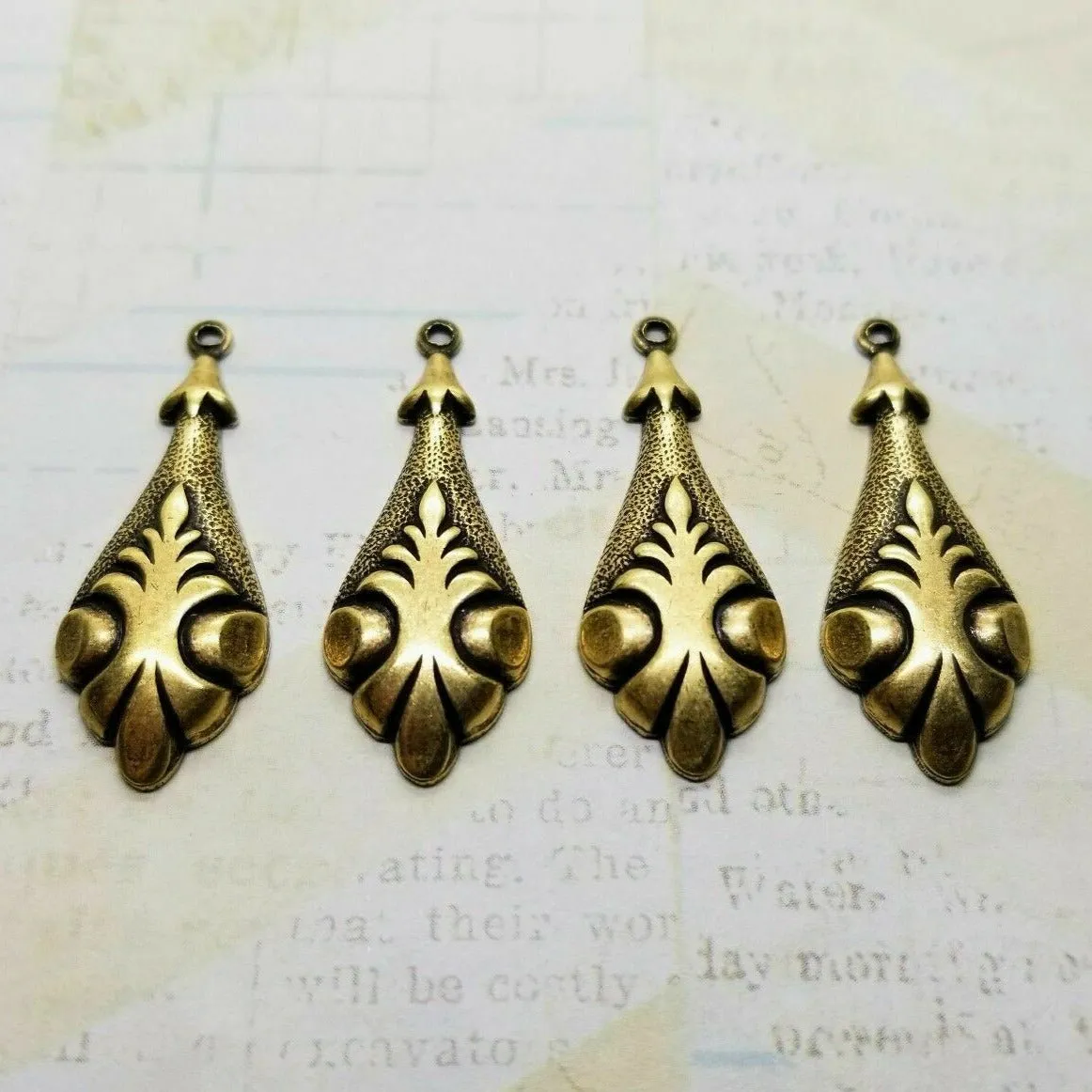 Brass Ornate Fancy Charms x 4 - 1172S.