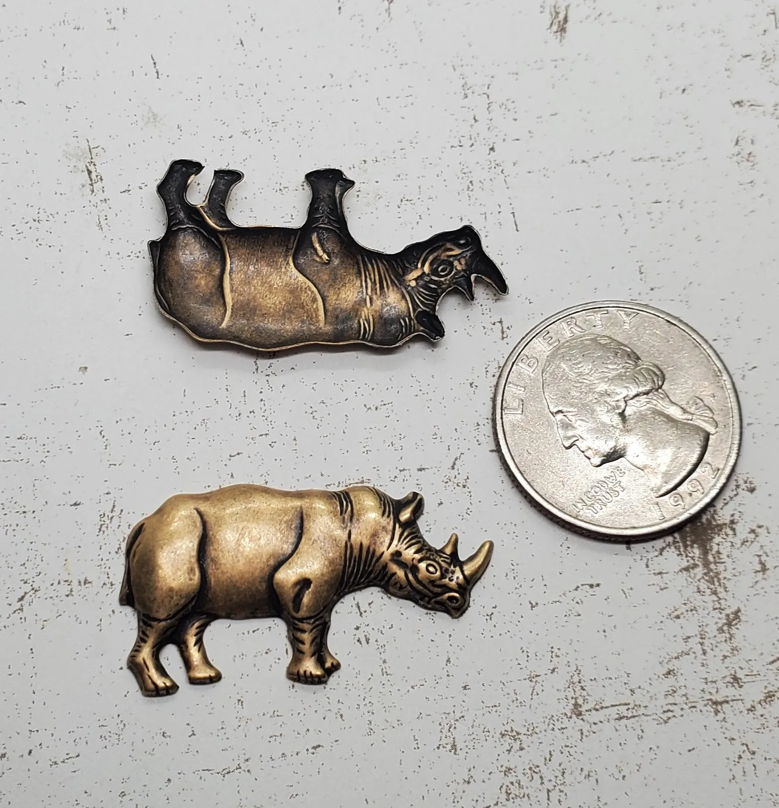 Brass Rhino Rhinoceros Stampings x 2 - 6975SG.