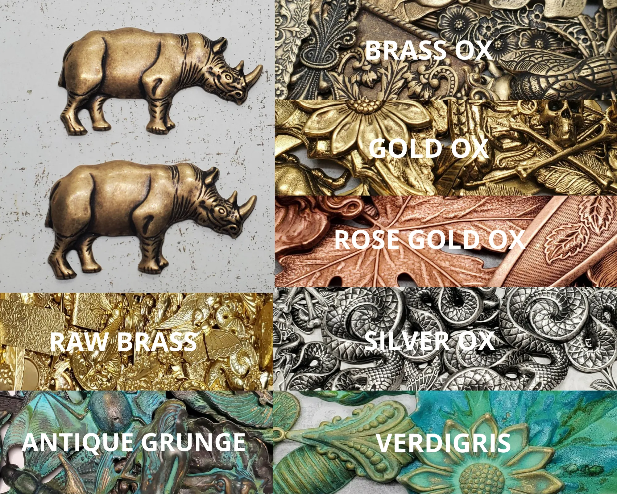 Brass Rhino Rhinoceros Stampings x 2 - 6975SG.