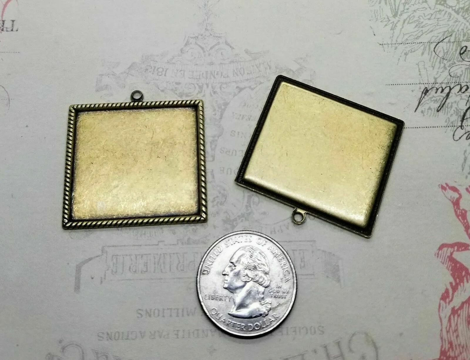 Brass Rope Edged Square Setting Bezels x 2- 9216S.