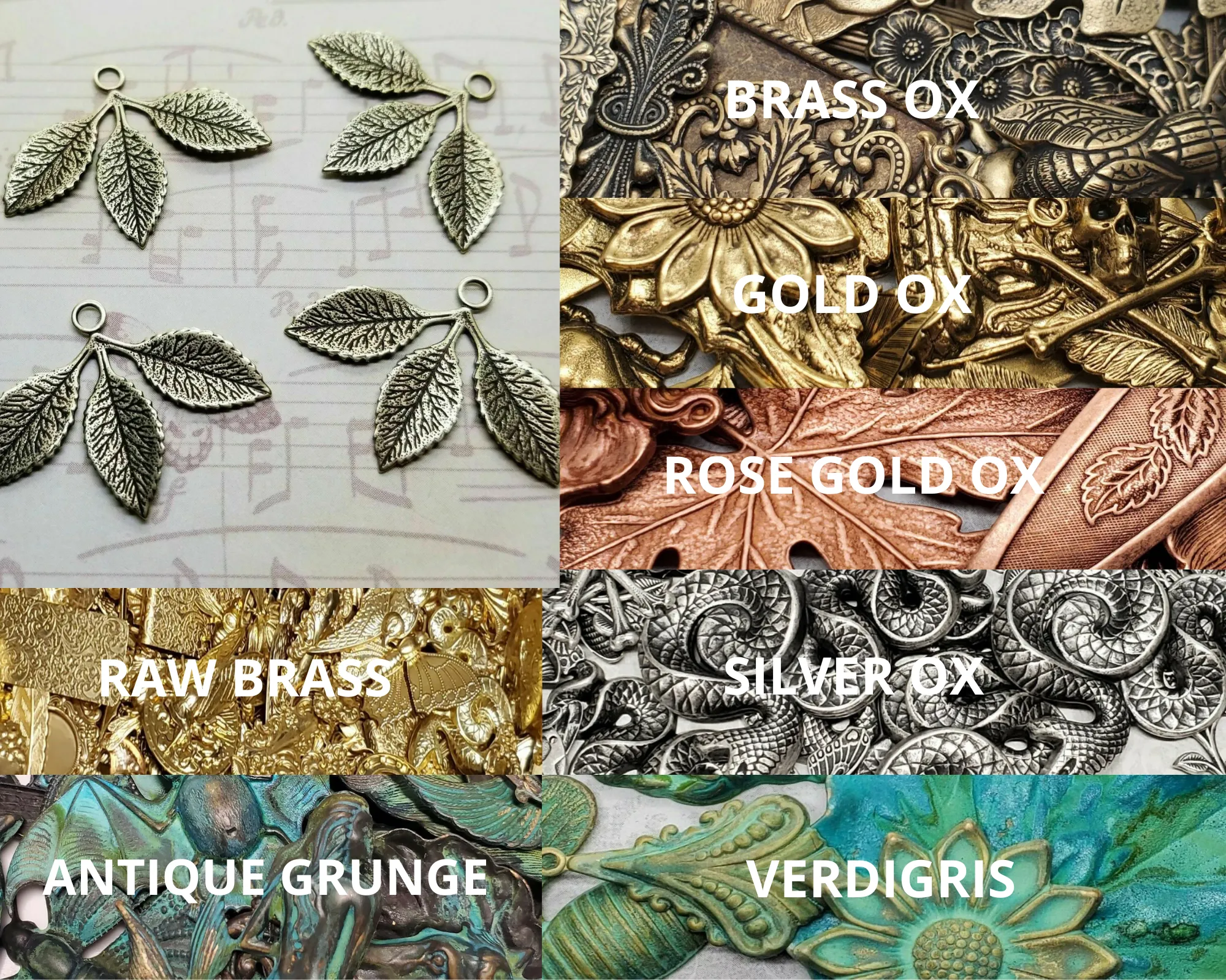 Brass Triple Leaf Charms x 4 - 2470RSG.