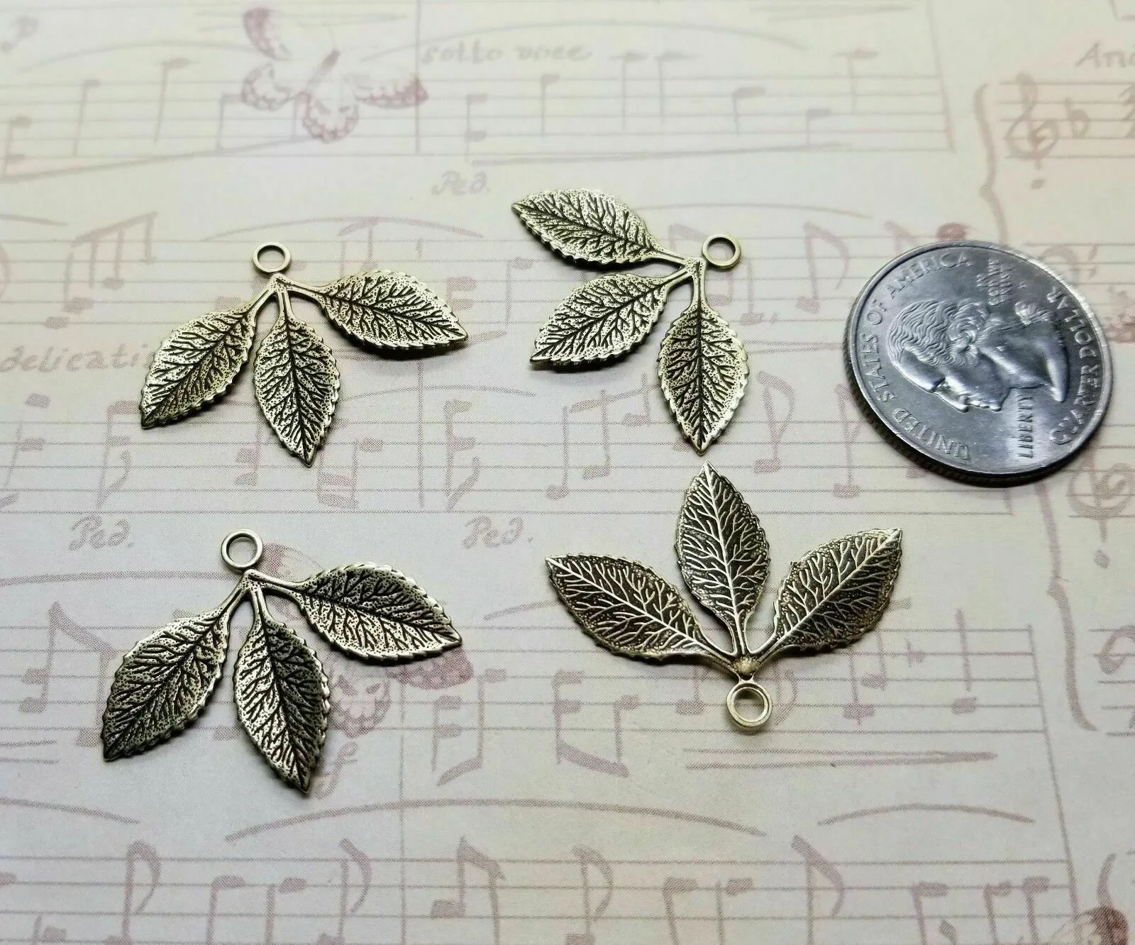 Brass Triple Leaf Charms x 4 - 2470RSG.