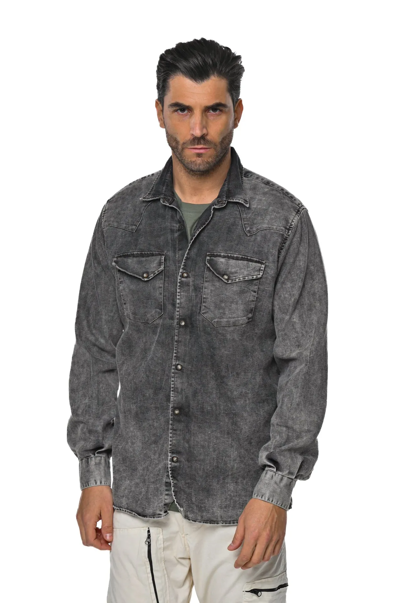 Camicia in denim regular Spy BLK Marmorizzato SS23