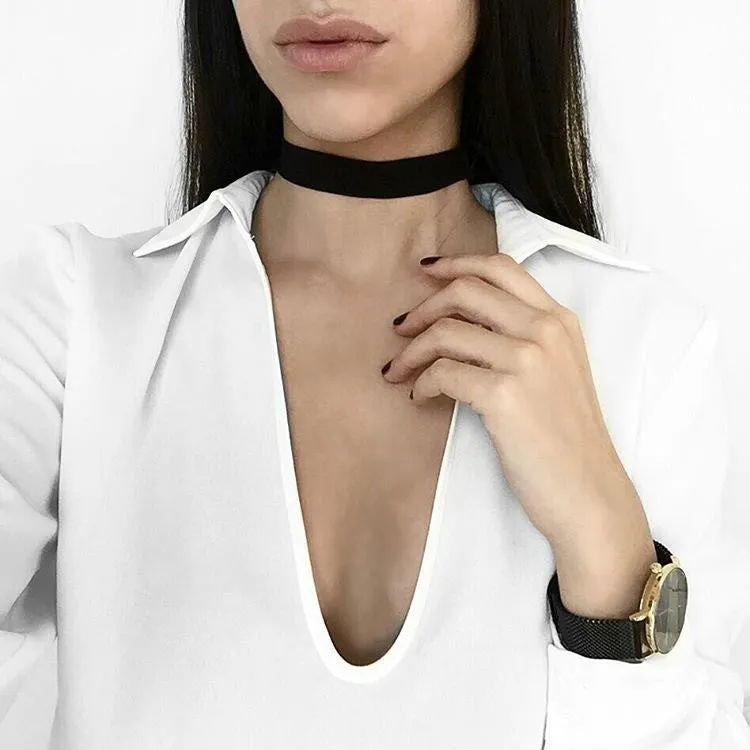 Cara Faux Suede Teardrop Crystal Choker Necklace