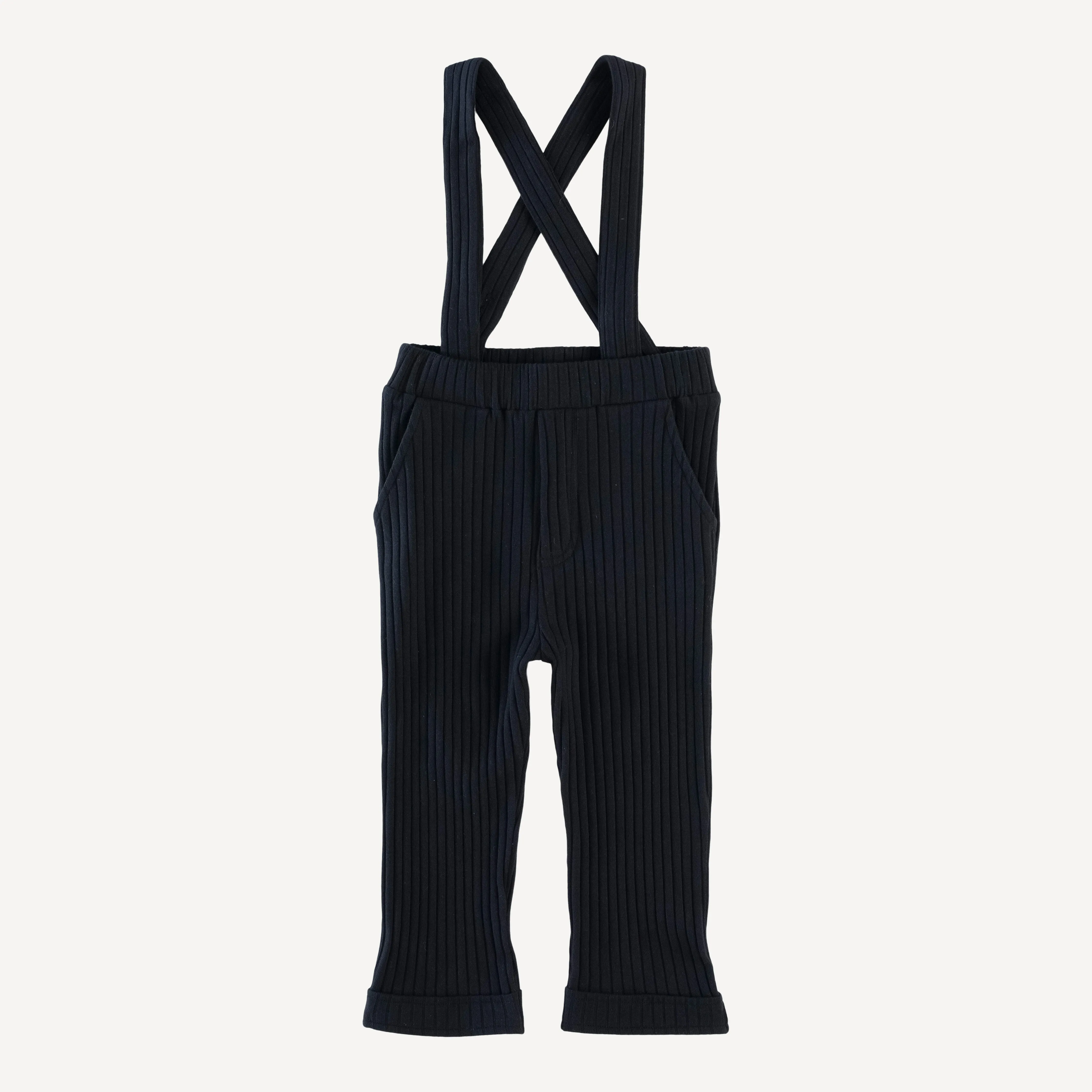 cuffed suspender pant | black | organic cotton wide rib