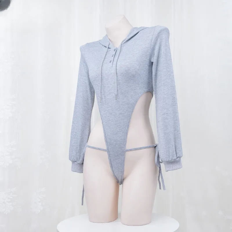 Cute Grey Hooded Bodysuit Sweater ON901