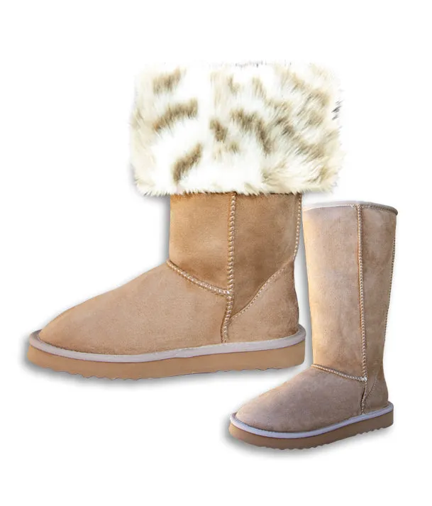 [Defective] Pawj Tall Boot | Tan / Snow Leopard