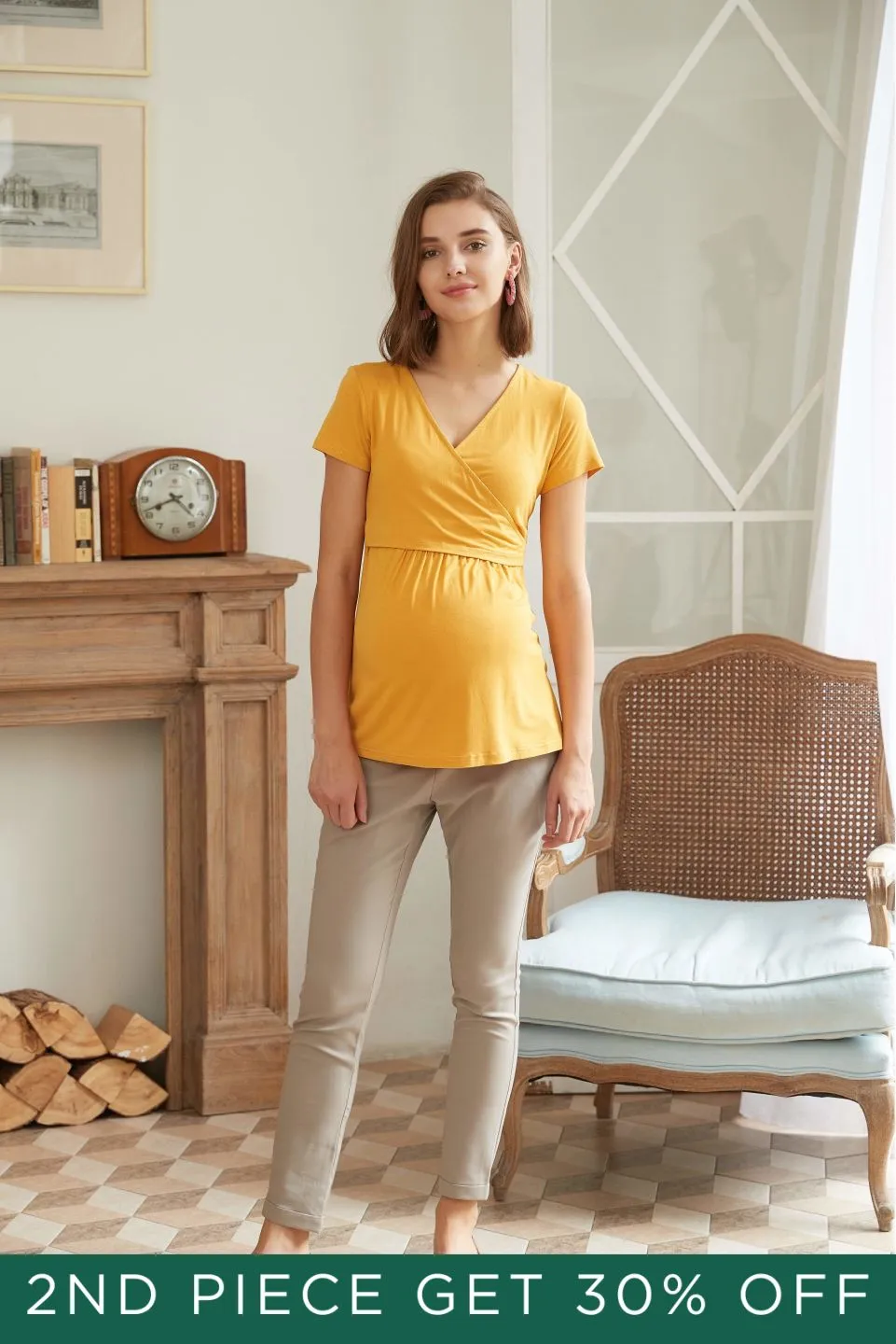 Denisha Bamboo Cotton Short Sleeve Nursing Top Marigold