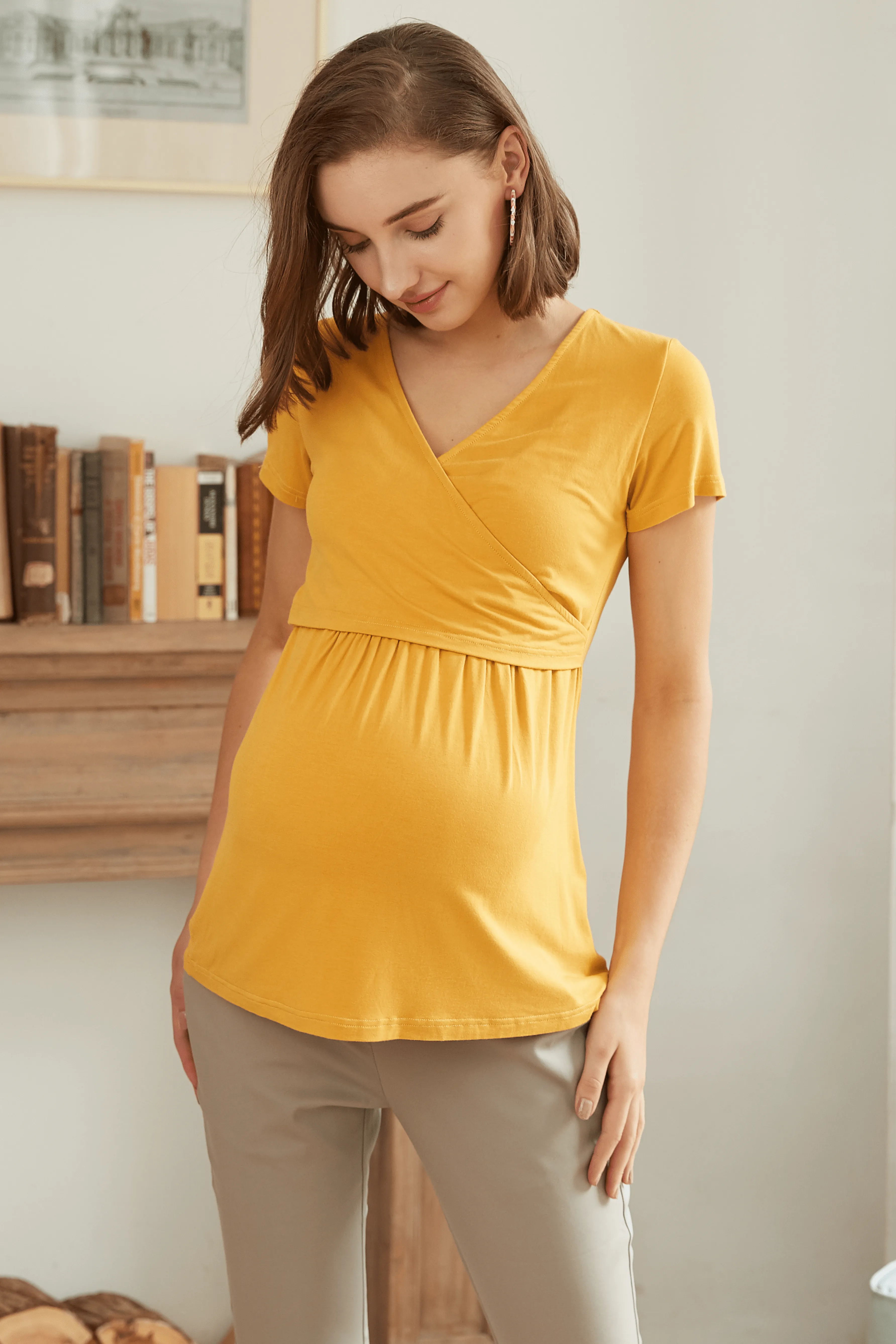 Denisha Bamboo Cotton Short Sleeve Nursing Top Marigold