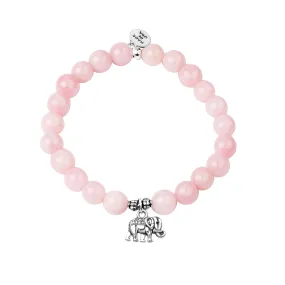 Elephant | Stone Beaded Charm Bracelet | Rose Quartz