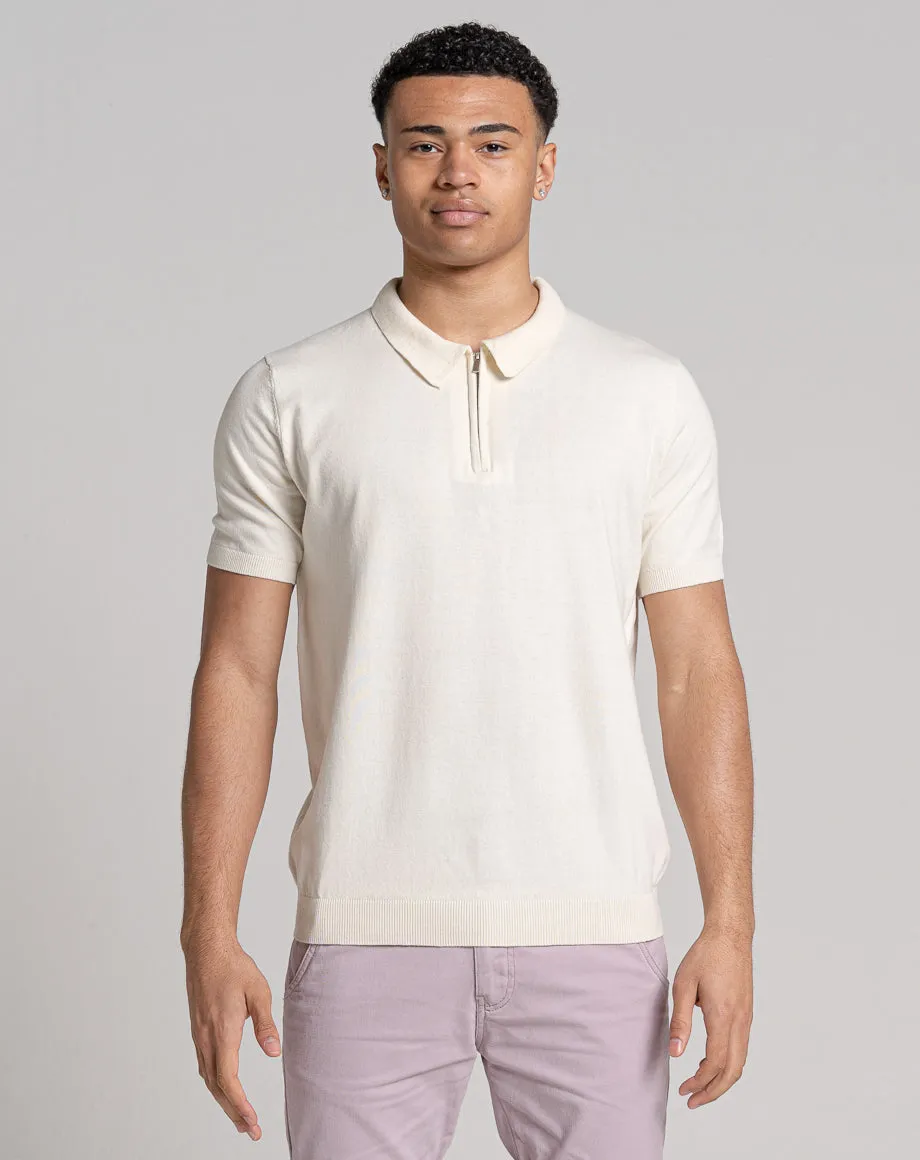 ESSENTIAL SHORT SLEEVE ZIP POLO TOP | ECRU