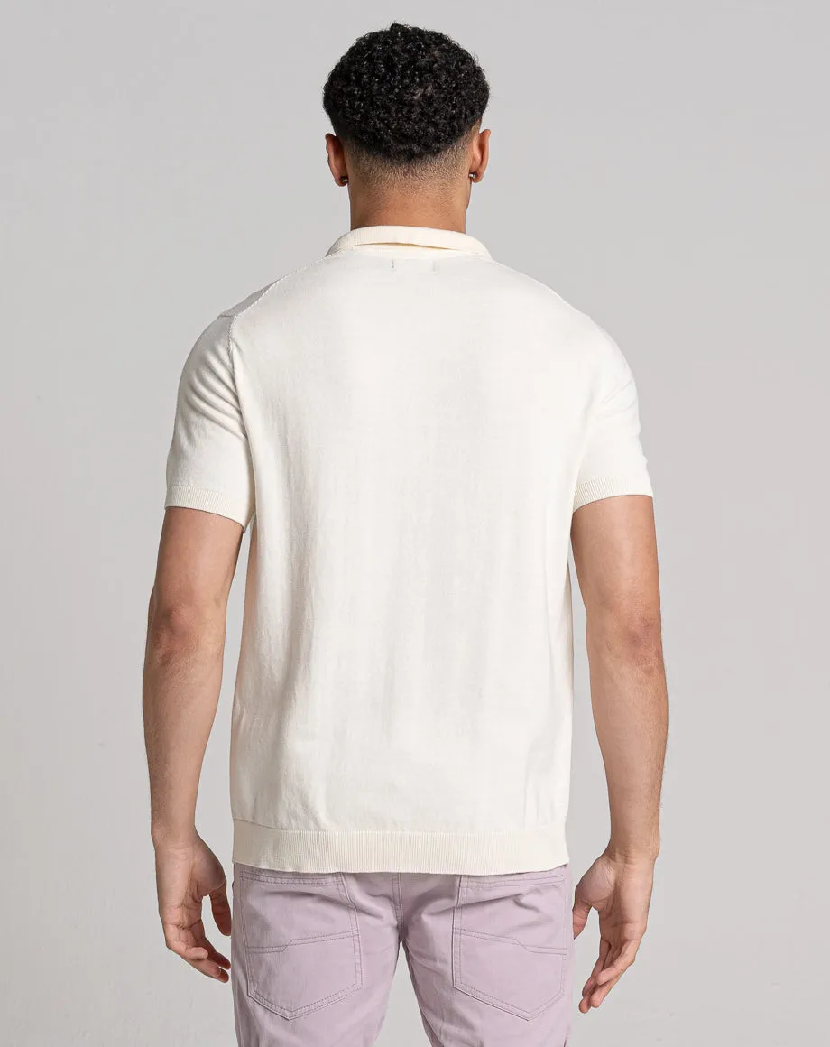 ESSENTIAL SHORT SLEEVE ZIP POLO TOP | ECRU