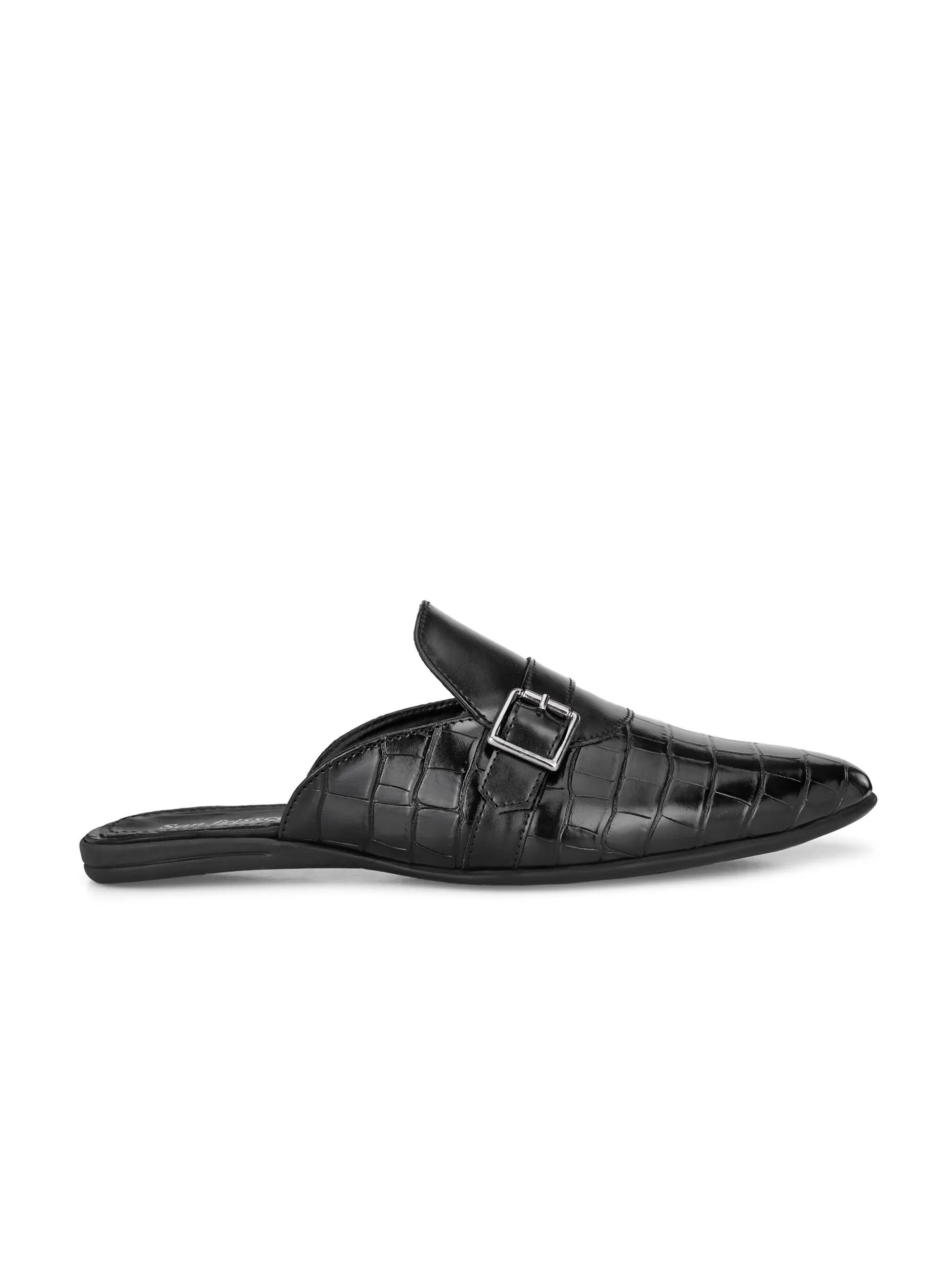 Ethno Black Buckle Mules