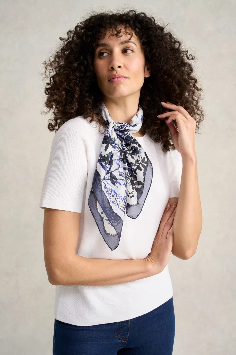 Floral Border Silk Scarf