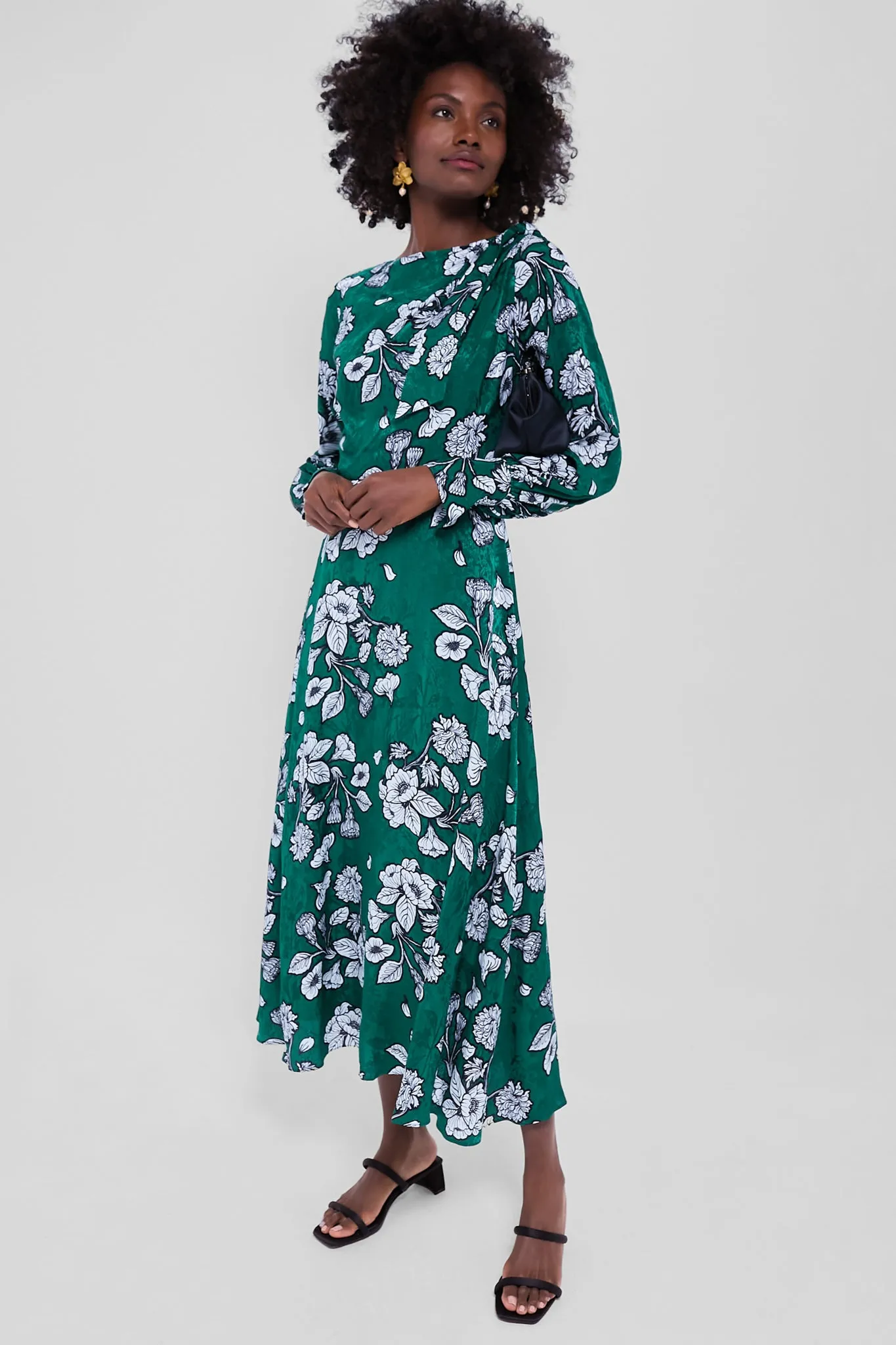 Glass Flower Emerald Marina Tie Shoulder Dress with Sleeves