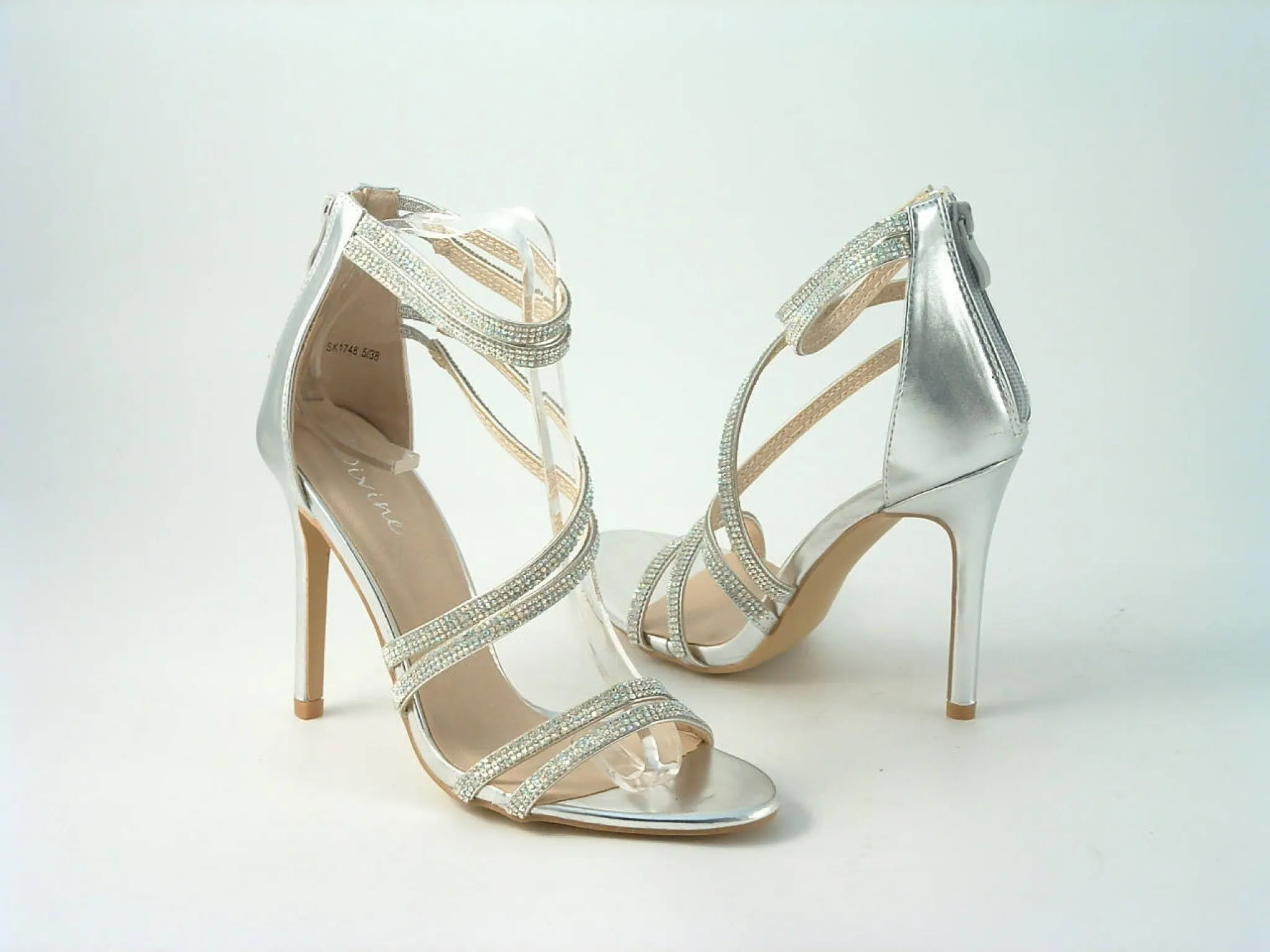 Glitz Shoes Divine Doubled Strap Diamante Sandals