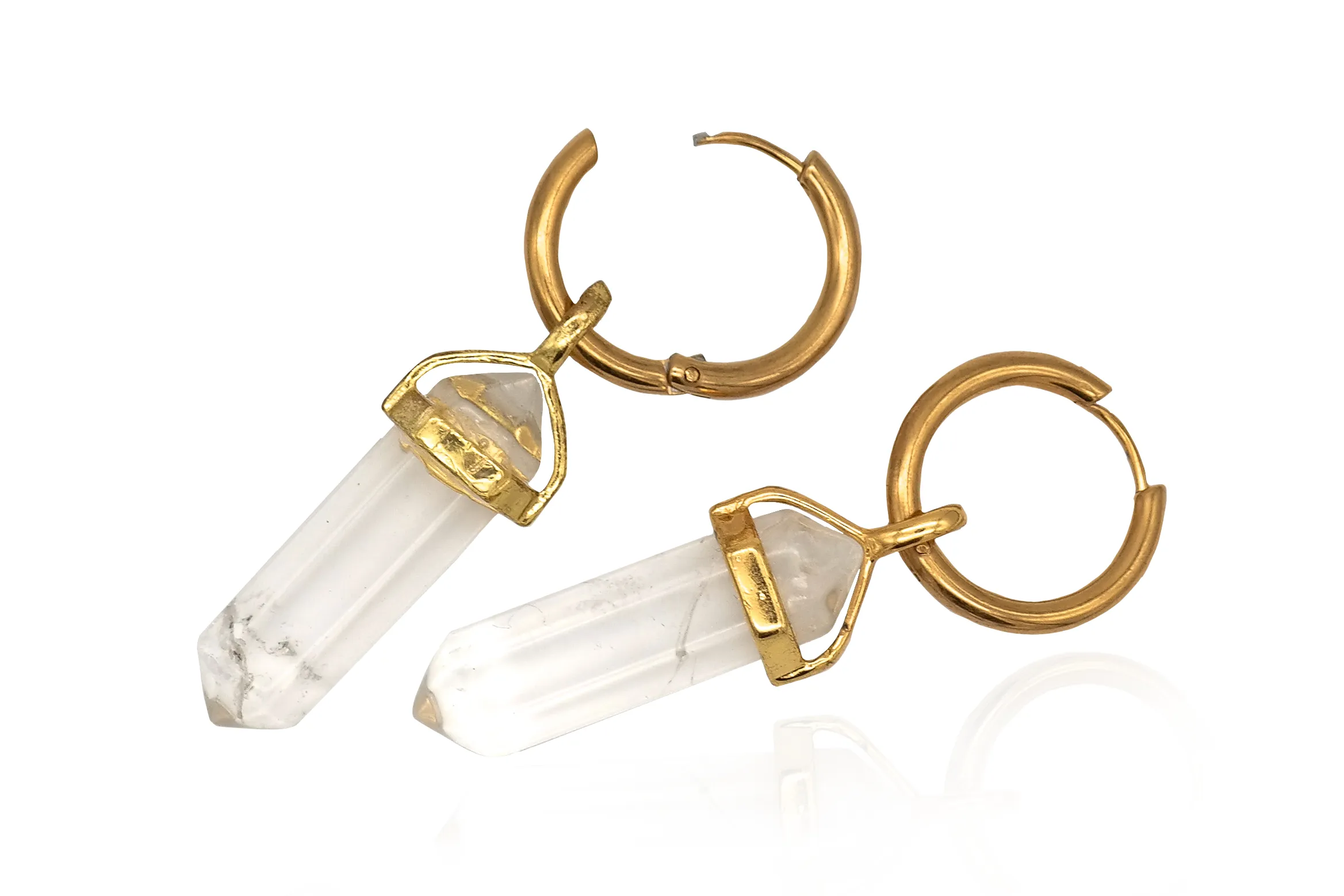 Golden Clear Quartz Hoops