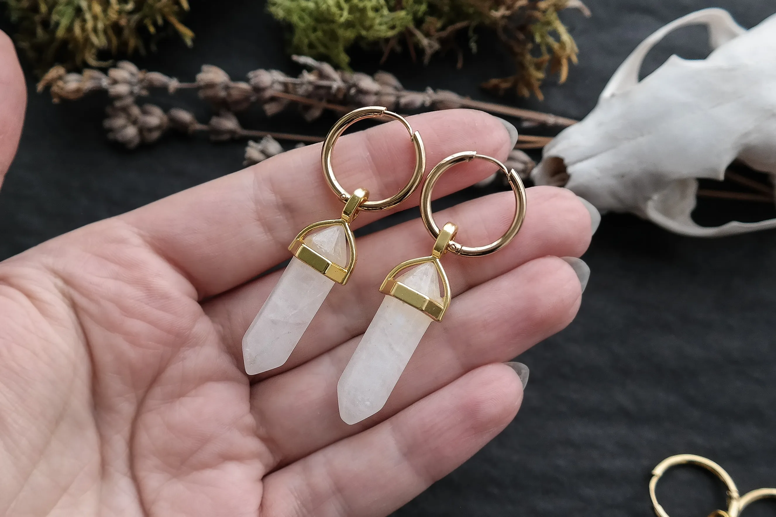 Golden Clear Quartz Hoops