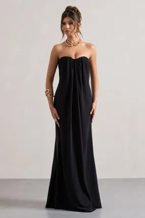 Kaz | Robe longue en mousseline noire décolleté en coeur