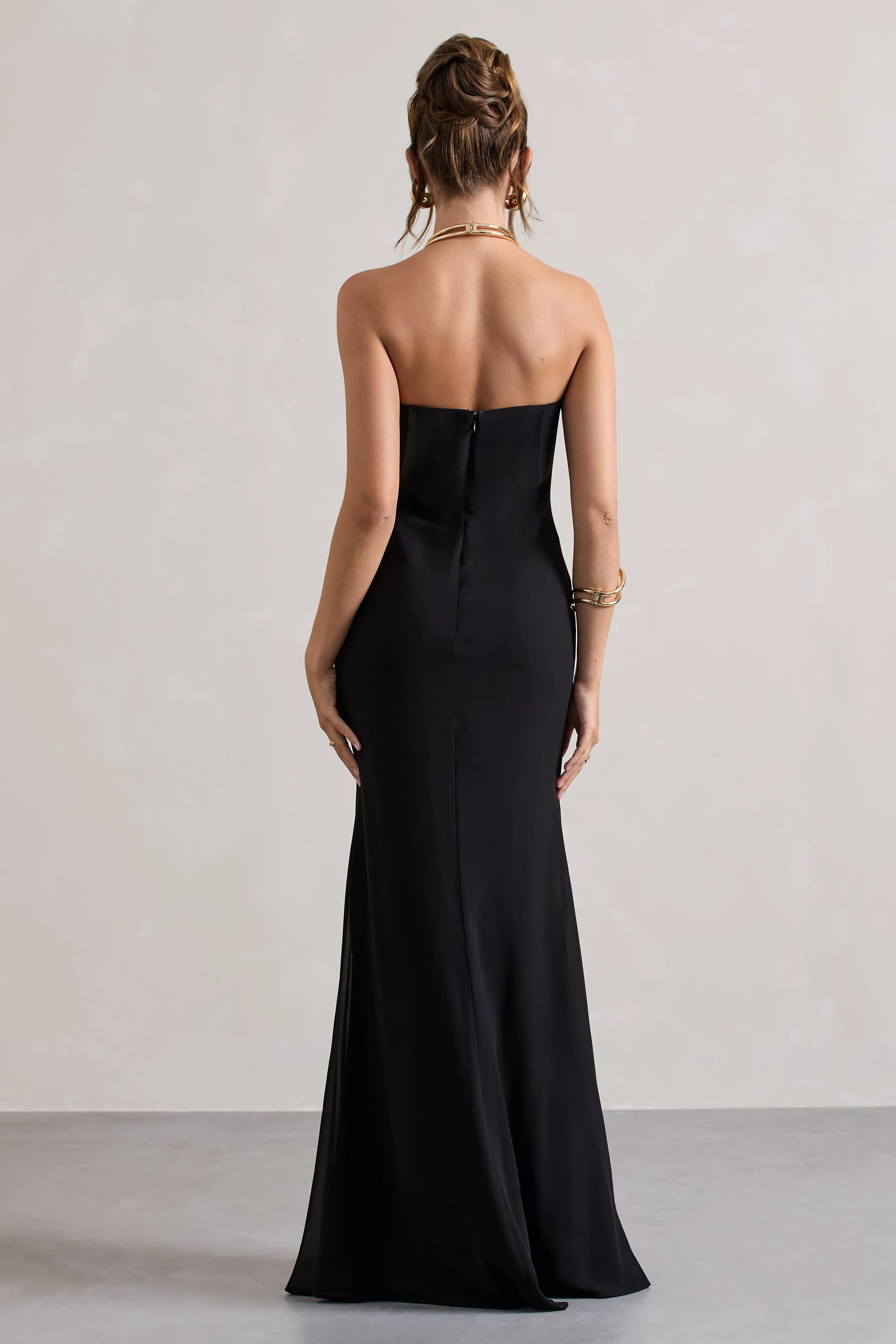 Kaz | Robe longue en mousseline noire décolleté en coeur