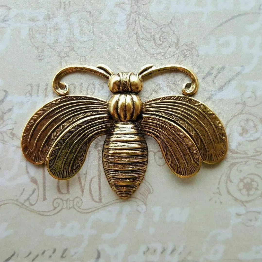 Large Brass Bee Stamping With Raised Wings - 111RAT.