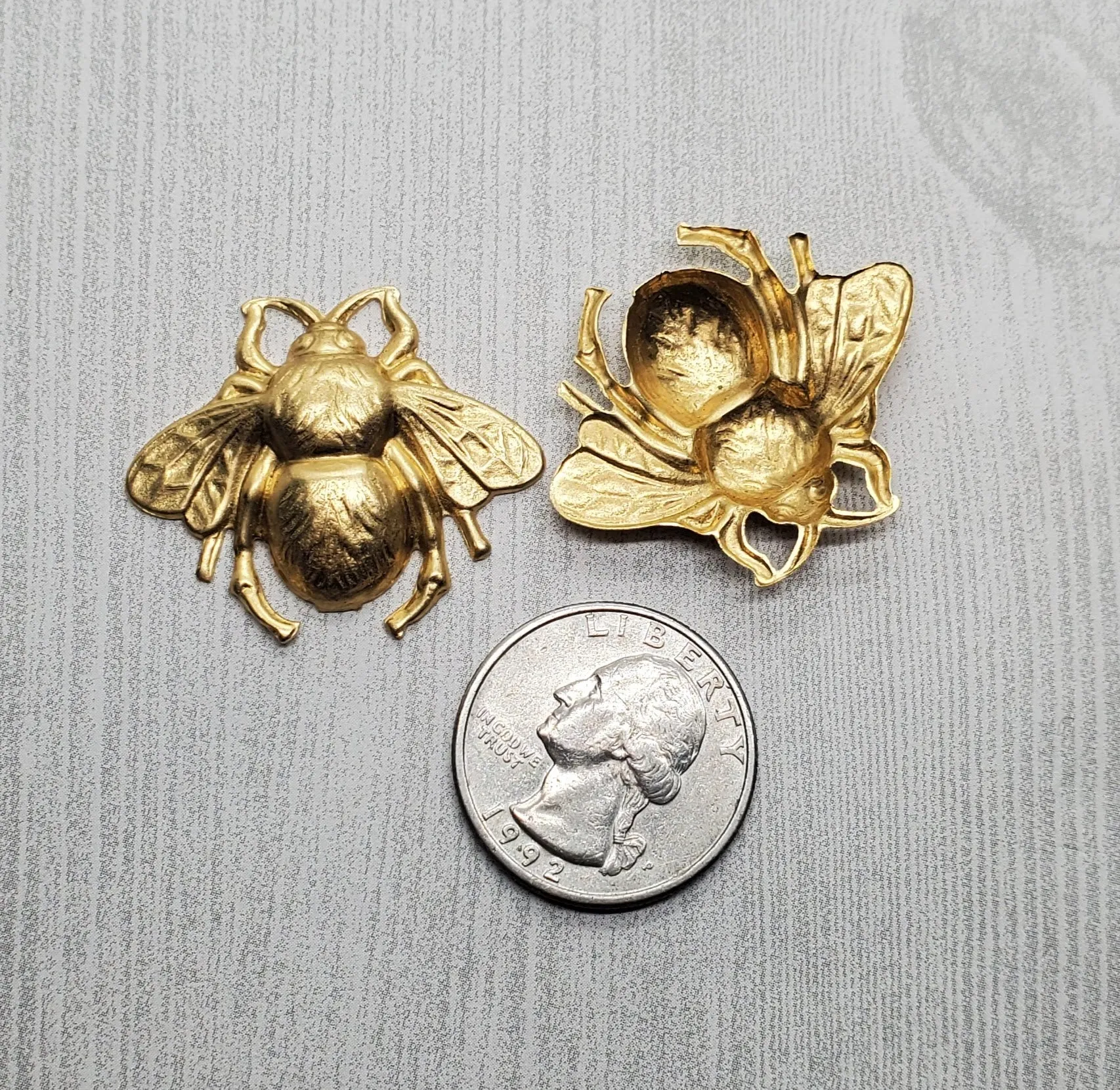 Large Brass Bee Stampings x 2 - 113RAT.