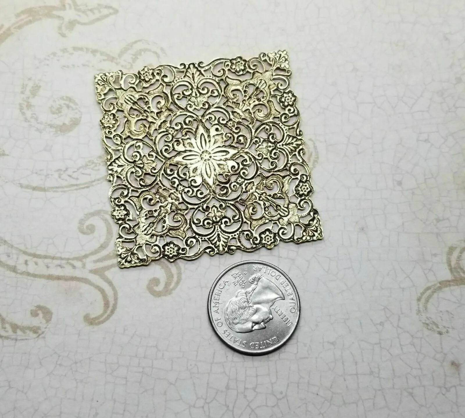 Large Brass Fancy Square Filigree x 1 - 3486FRAT.