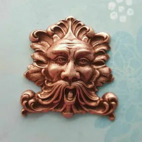 Large Brass Green Man Stamping x 1 - 1151FFA.